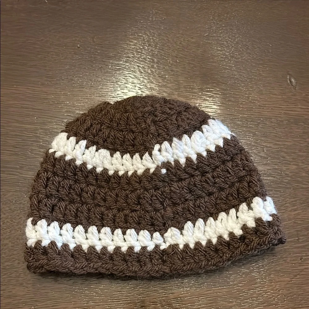 Handmade Knit Newborn Football Beanie Brown